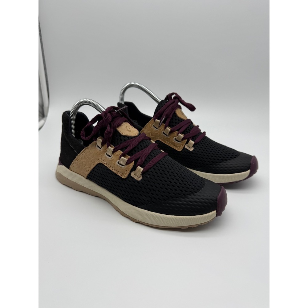 OluKai Wailuku Womens Sneakers Black Tan Purple Mesh Trainers 20478-4040 Size 8